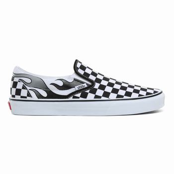 Vans Checkerboard Flame Classic - Miesten Slip-on kengät - Mustat/Valkoinen